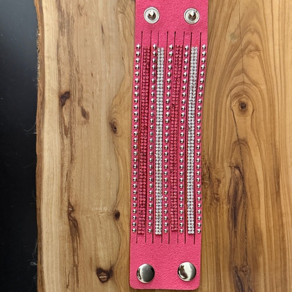 Set of 5 Rhinestone Multi-Row Snap Cuff Bracelets - Picture 3 of 13